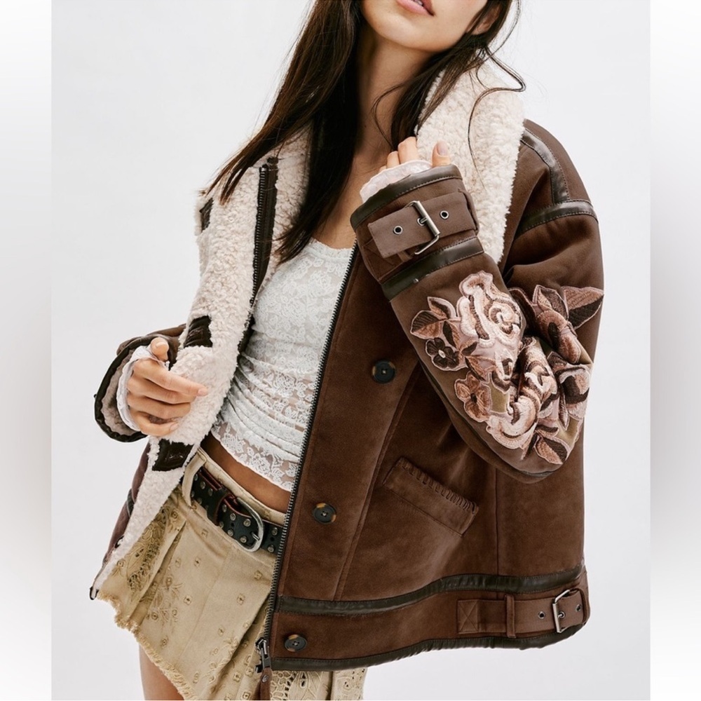 Free People We The Free Andies Moto Jacket – Vegan Leather Sherpa Lined – M - Picture 9 of 17